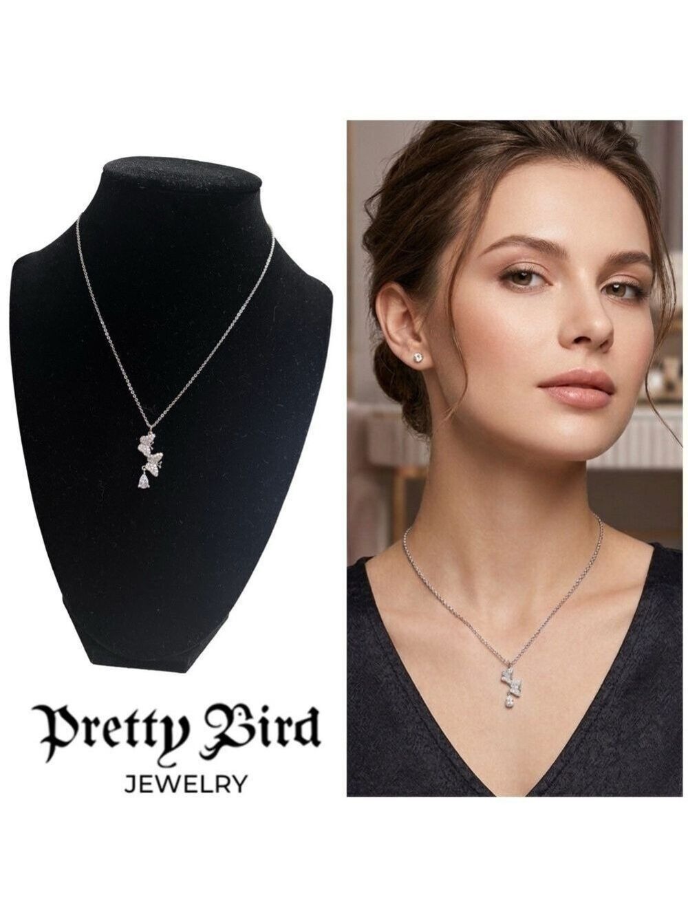 Pretty Bird Silver and CZ stones butterfly Necklace